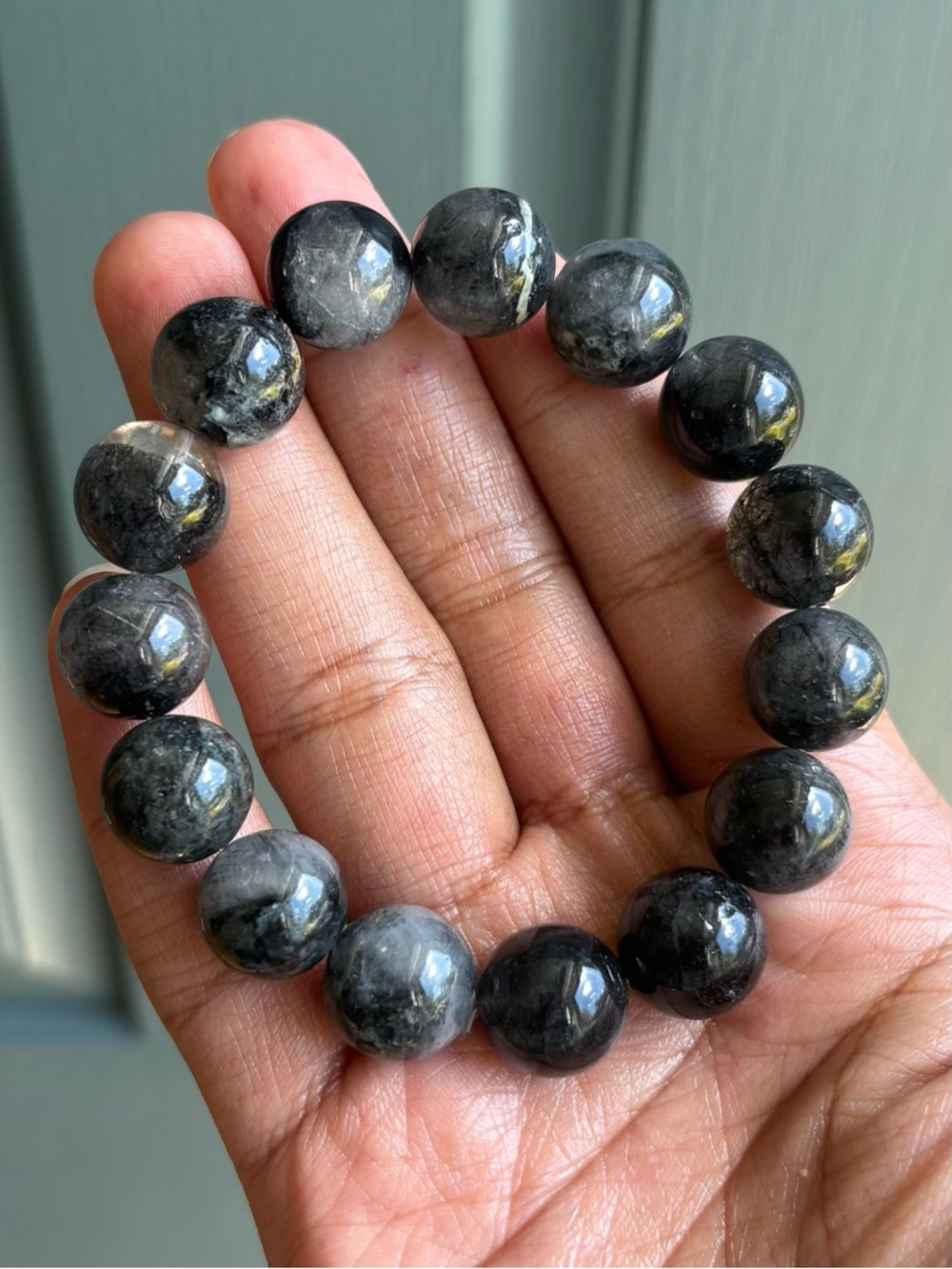 Jumbo Black Rutile in Quartz Crystal Bracelet 14.5mm